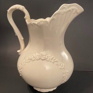 Vintage Ceramic Water Pitcher with Rose Garland Detail